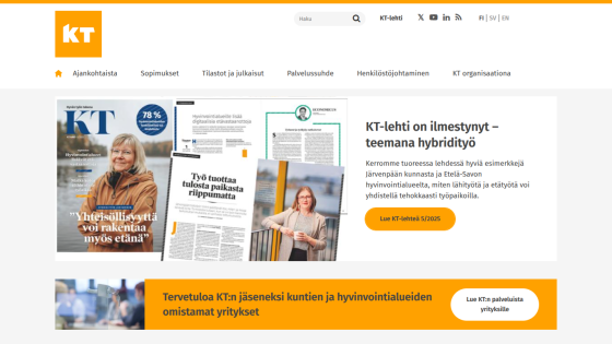 KT website showing latest issue on hybrid work theme with navigation and membership invitation