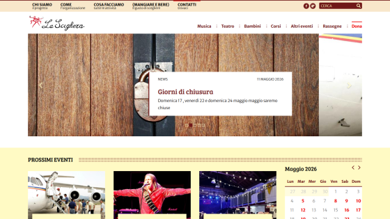 Homepage featuring events and announcements with a prominent image and calendar.