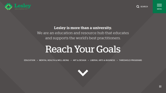 Lesley University homepage promoting education and resources for practitioners.