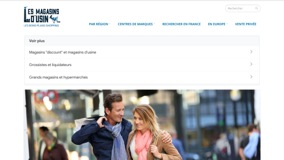 Homepage featuring a couple shopping, with navigation links for stores and services.