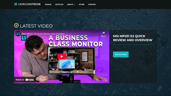 Latest video section featuring a review of a business class monitor.
