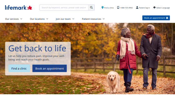 Homepage featuring a couple walking a dog with a call to action to book an appointment.
