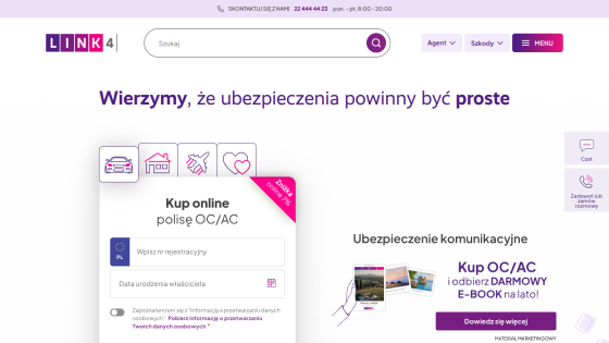 Insurance website offering online purchase options with a prominent call to action.