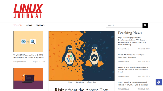 Linux Journal homepage featuring articles and news updates on Linux topics.