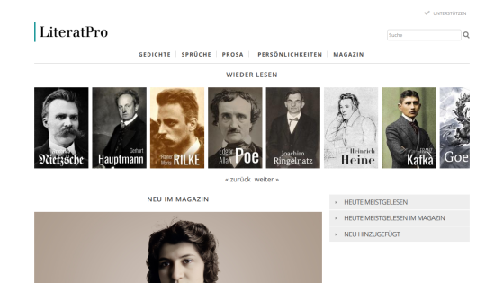 LiteratPro website featuring authors' images and links to new magazines.