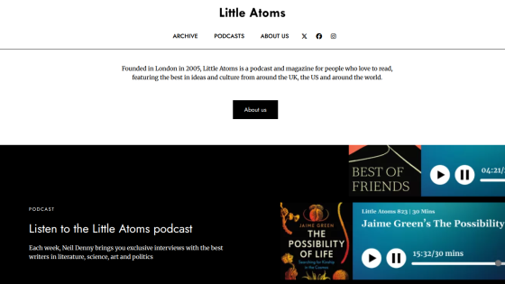 Homepage of Little Atoms podcast featuring latest episodes and descriptions.