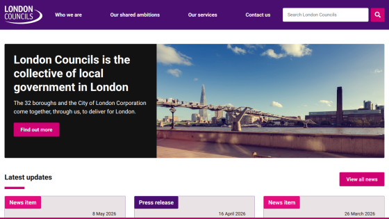 London Councils homepage showcasing local government information and latest updates.