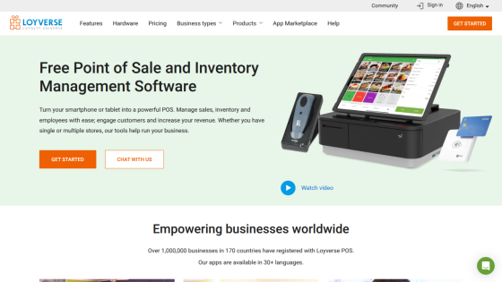 Free Point of Sale and Inventory Management Software with a call to action to get started.