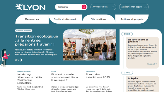 City of Lyon website featuring ecological transition event details and navigation options.