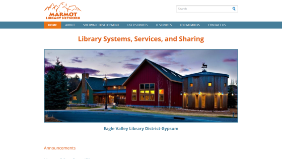 Homepage of Marmot Library Network featuring library systems and services.