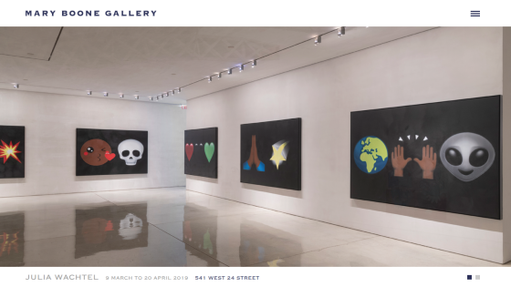 Artworks displayed in a gallery setting, featuring various colorful paintings.