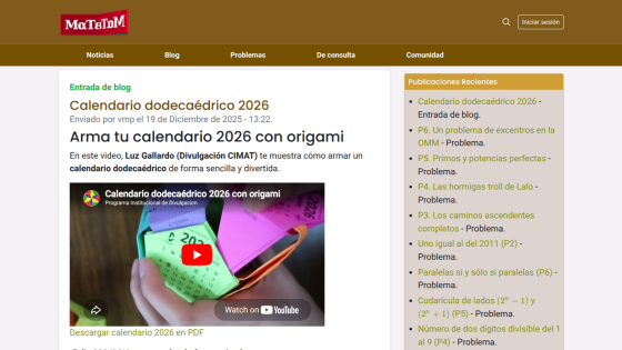 Blog post about creating a 2026 calendar with origami, featuring a video tutorial.