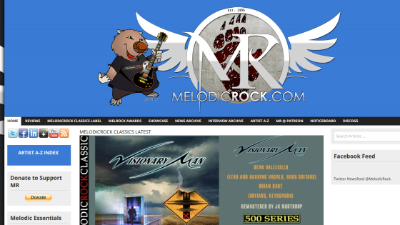 MelodicRock.com homepage with logo, navigation menu, social icons, and latest MelodicRock Classics feature