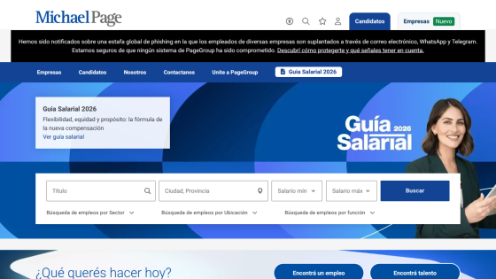 Salary guide search interface with filters and a promotional banner.