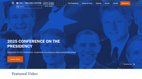 2025 Conference on the Presidency announcement with a call to action button.
