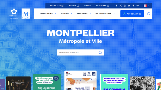 Homepage of Montpellier with search bar and navigation options.