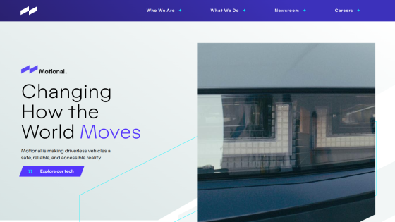 Motional's homepage highlighting their mission to change transportation with a call to action.