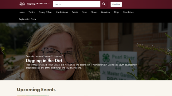 Mississippi State University Extension site promoting deer hunting safety and listing upcoming events