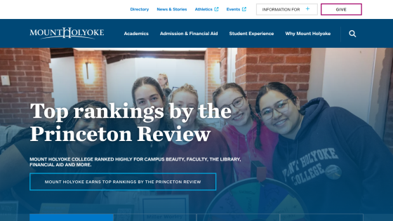 Homepage featuring students with text about Princeton Review rankings.