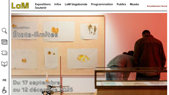 LaM museum website showing exhibition 'États-limites' from September 17 to December 12, 2025, with visitors viewing artwork