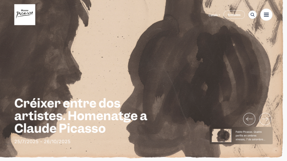 Exhibition banner featuring tribute to Claude Picasso with artistic illustrations.