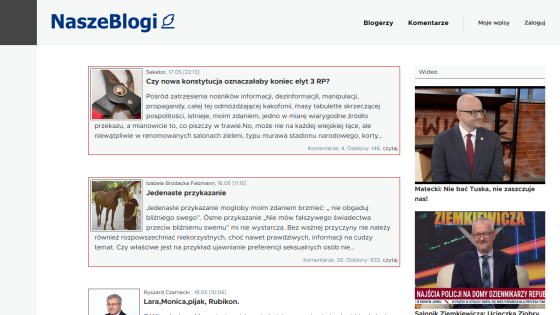 Blog homepage featuring recent posts with images and headlines.