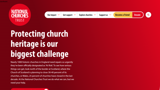 National Churches Trust homepage highlighting the challenge of protecting church heritage with support options and donation call to action