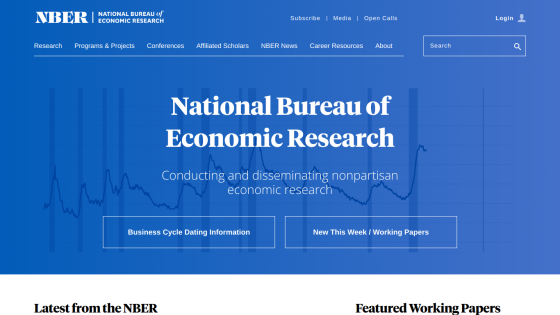 Homepage of the National Bureau of Economic Research featuring key information and latest working papers.