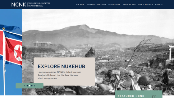 NCNK homepage with navigation menu and featured section about Nuclear Analysis Hub and Nuclear Notions essay series