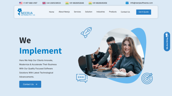 Homepage of a software solutions company featuring a team working together.