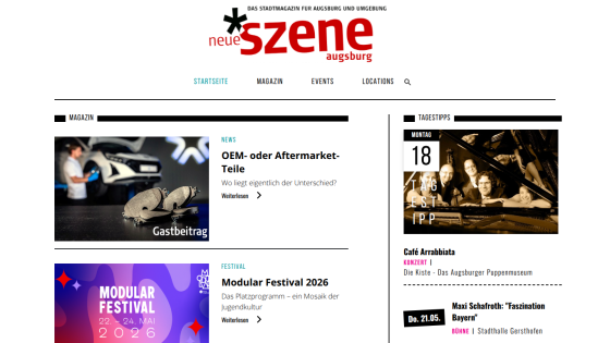 Homepage featuring articles on automotive parts and festival events.