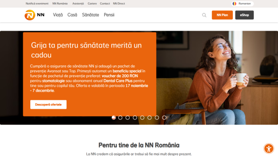 NN Romania health insurance offer with special benefits including a 200 RON voucher and Dental Care Plus subscription, valid Nov 17 to Dec 7.