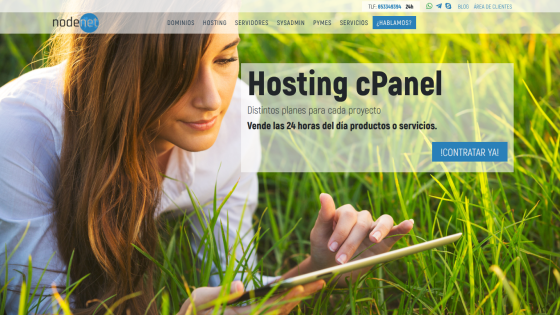Web hosting service offering cPanel with a contact button.