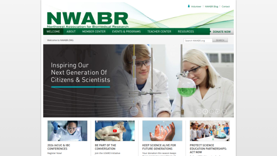 Homepage of NWABR featuring scientists and educational resources.