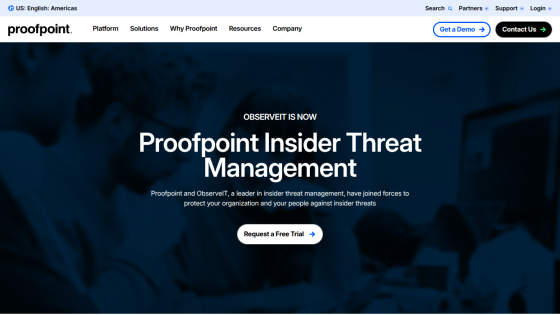 Proofpoint Insider Threat Management with a call to action for a free trial.