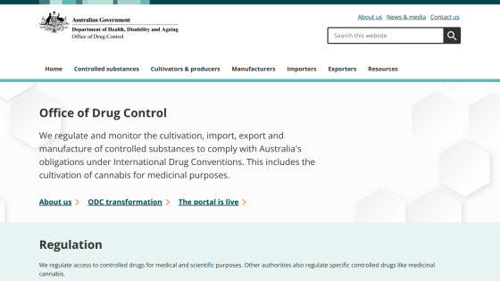 Office of Drug Control page detailing regulations on controlled substances.