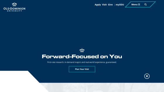 Homepage featuring a message about research and a call to action to plan a visit.