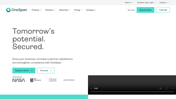 Homepage of OneSpan highlighting business growth and customer satisfaction.