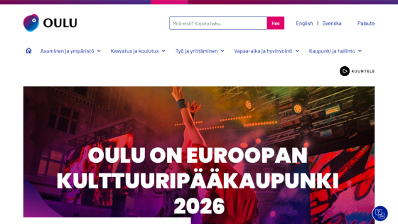 Oulu, European Capital of Culture 2026, with vibrant background and key text highlighted.