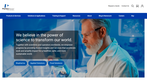 Homepage featuring a scientist and a message about transforming the world through science.