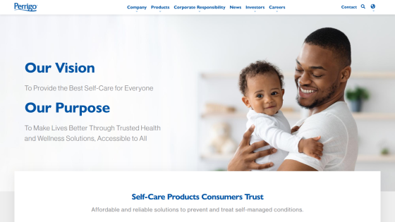Healthcare website hero with father holding child, highlighting vision and purpose statements