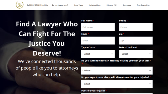 Form to connect users with lawyers for legal assistance.