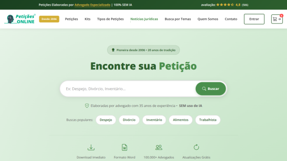 Search interface for petitions with a prominent search bar and navigation options.