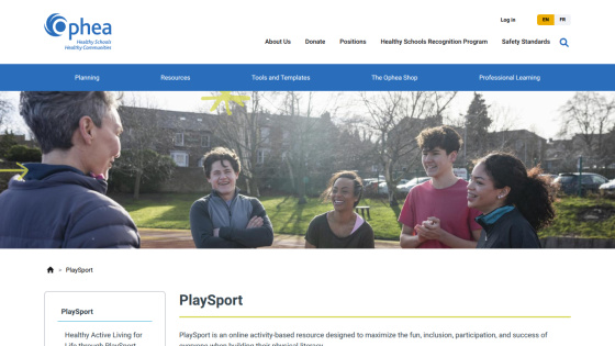 PlaySport resource page promoting fun, inclusion, and participation in sports activities.