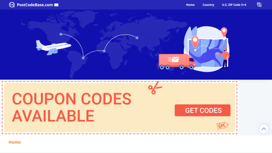 Promotional banner for coupon codes with a world map background and icons of an airplane and truck.