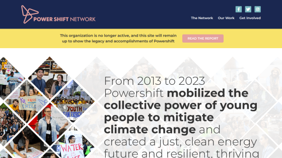 Powershift Network's mission statement about mobilizing youth for climate action.