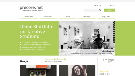Homepage featuring creative study guidance with a prominent headline and navigation options.