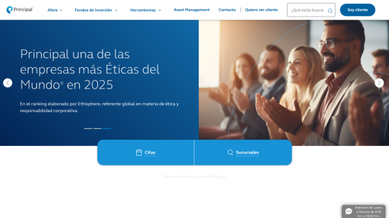 Website showcasing a company recognized for ethics in 2025 with a group of applauding individuals.