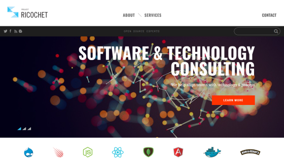 Homepage of Ricochet showcasing software and technology consulting services.
