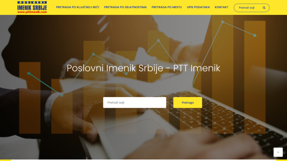 Homepage of a business directory with a search bar and graphical elements.